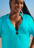 Ring Front Dolman Cover Up Aqua Reef