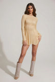 Embellished Long Sleeve Backless Mini Dress in Gold