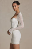 Embellished Long Sleeve Mini Dress in White