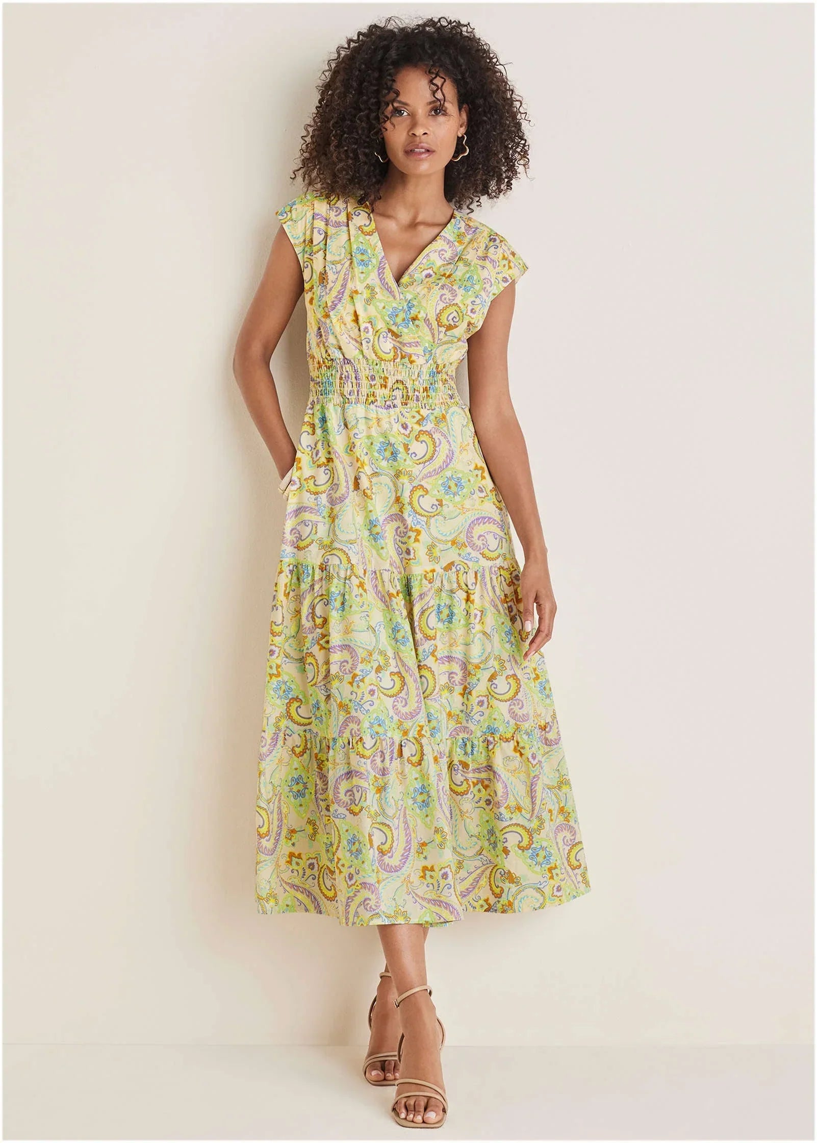 Smocked Waist Maxi Dress Candied Shortbread Paisley