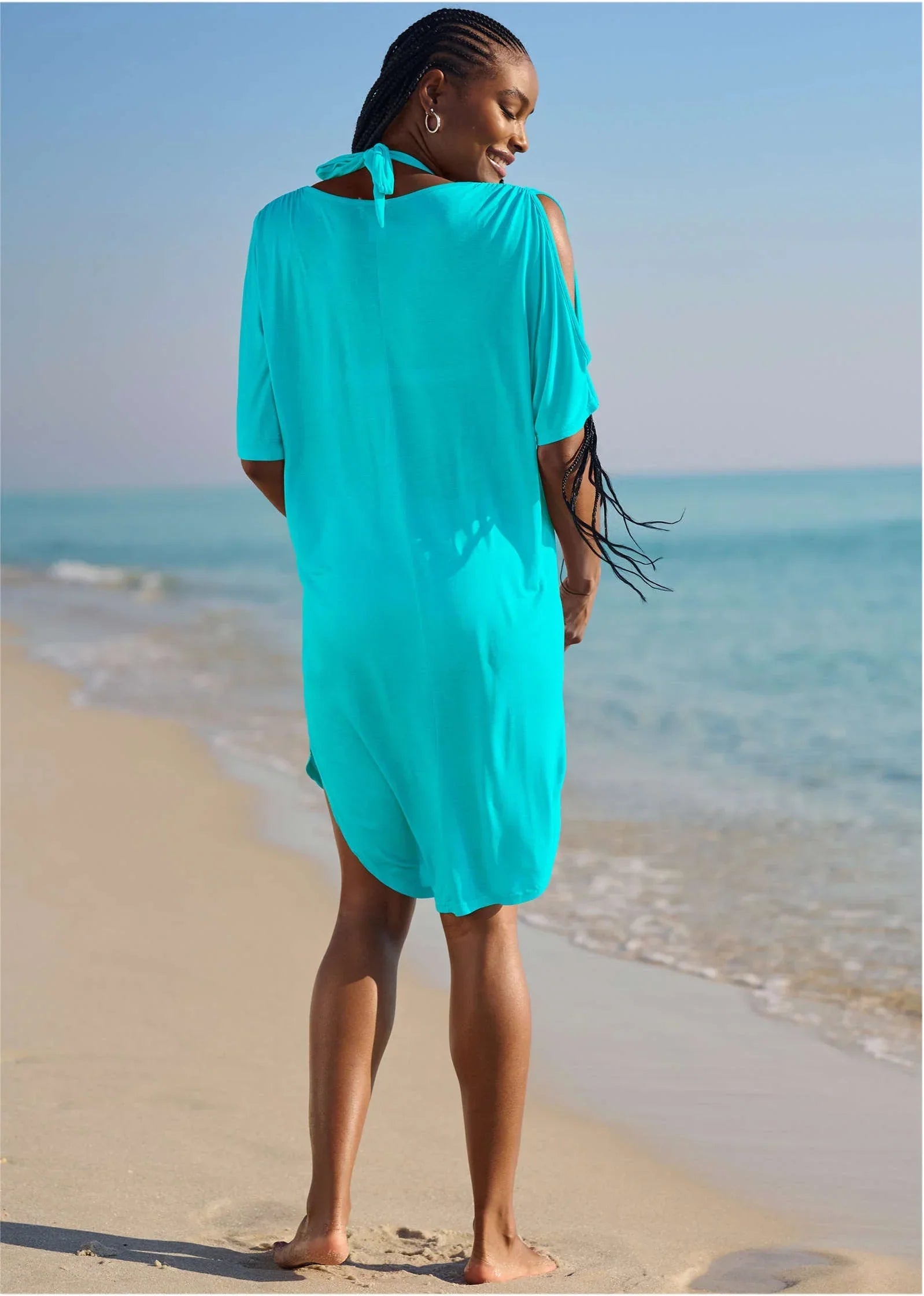 Ring Front Dolman Cover Up Aqua Reef