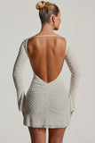 Embellished Open Back A Line Mini Dress in White