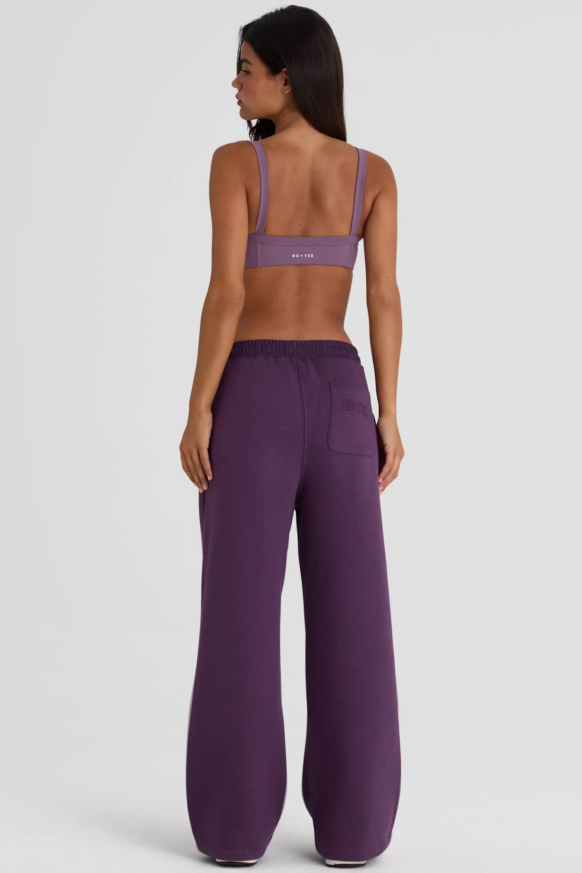 Brushed Jersey Wide Leg Joggers in Plum