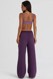 Brushed Jersey Wide Leg Joggers in Plum