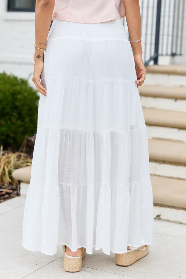 Giselle White Smocked Waist Maxi Skirt