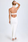Modal Lace Trim Halterneck Maxi Dress in White