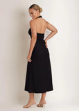 Linen Halter Sleeveless Maxi Dress Jet Black