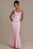 Embellished Open Back Maxi Dress in Baby Pink