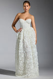 Embellished Floral Appliqué Corset Gown in White