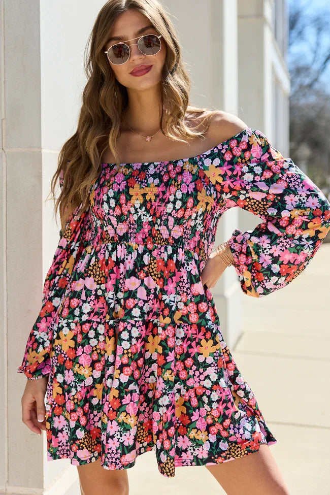 Gloria Black Floral Dress