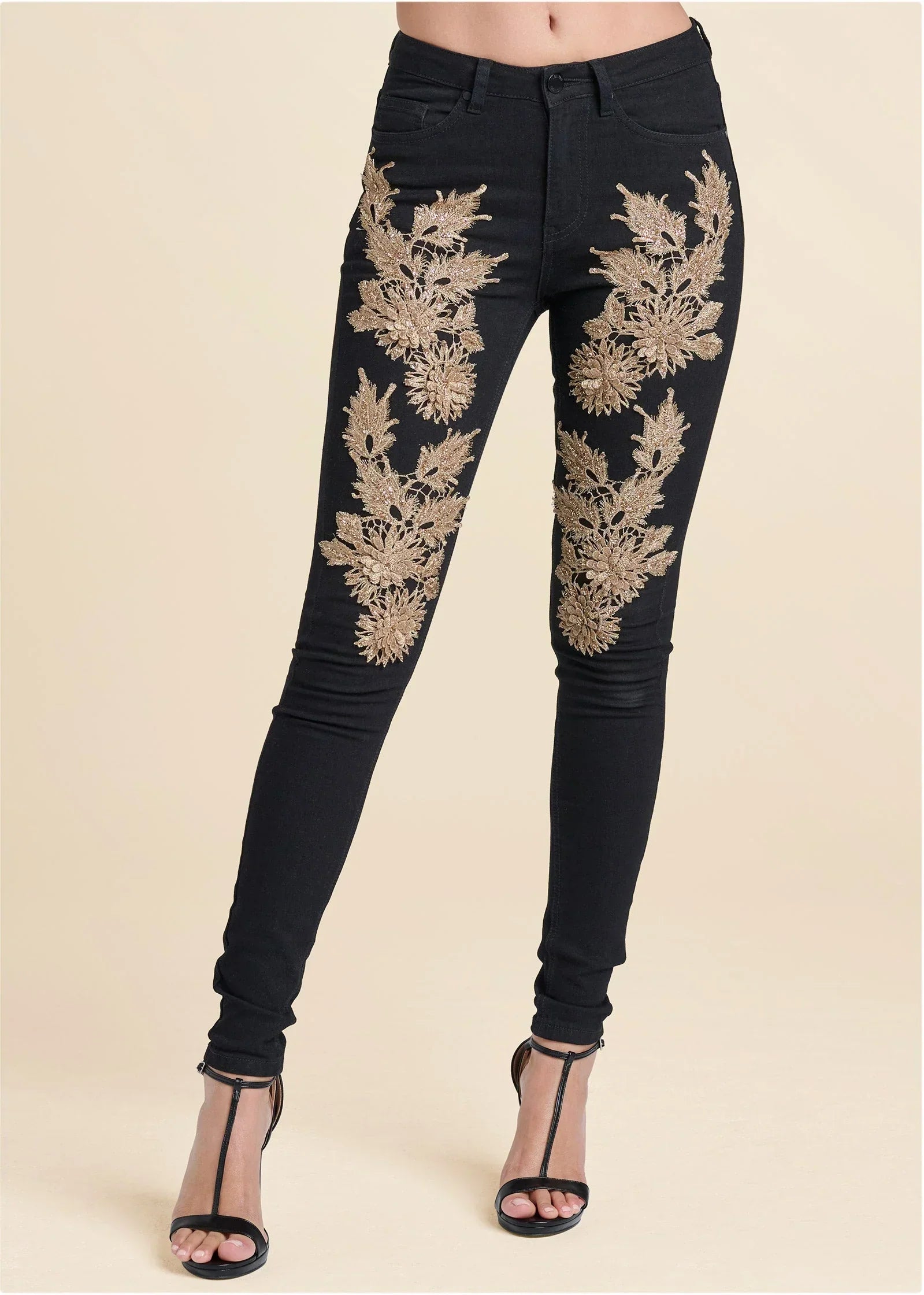 Floral Embellished Jeans Black Multi