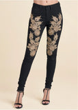 Floral Embellished Jeans Black Multi