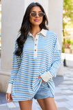 This Is The Life Blue And Ivory Stripe Oversized Henley Top