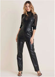 Faux Leather Jumpsuit Jet Black
