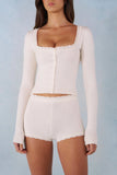 Knit Mid Rise Mini Shorts in Ivory