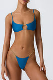 Chain Embellished Cut Out Bikini Top in Ocean Blue