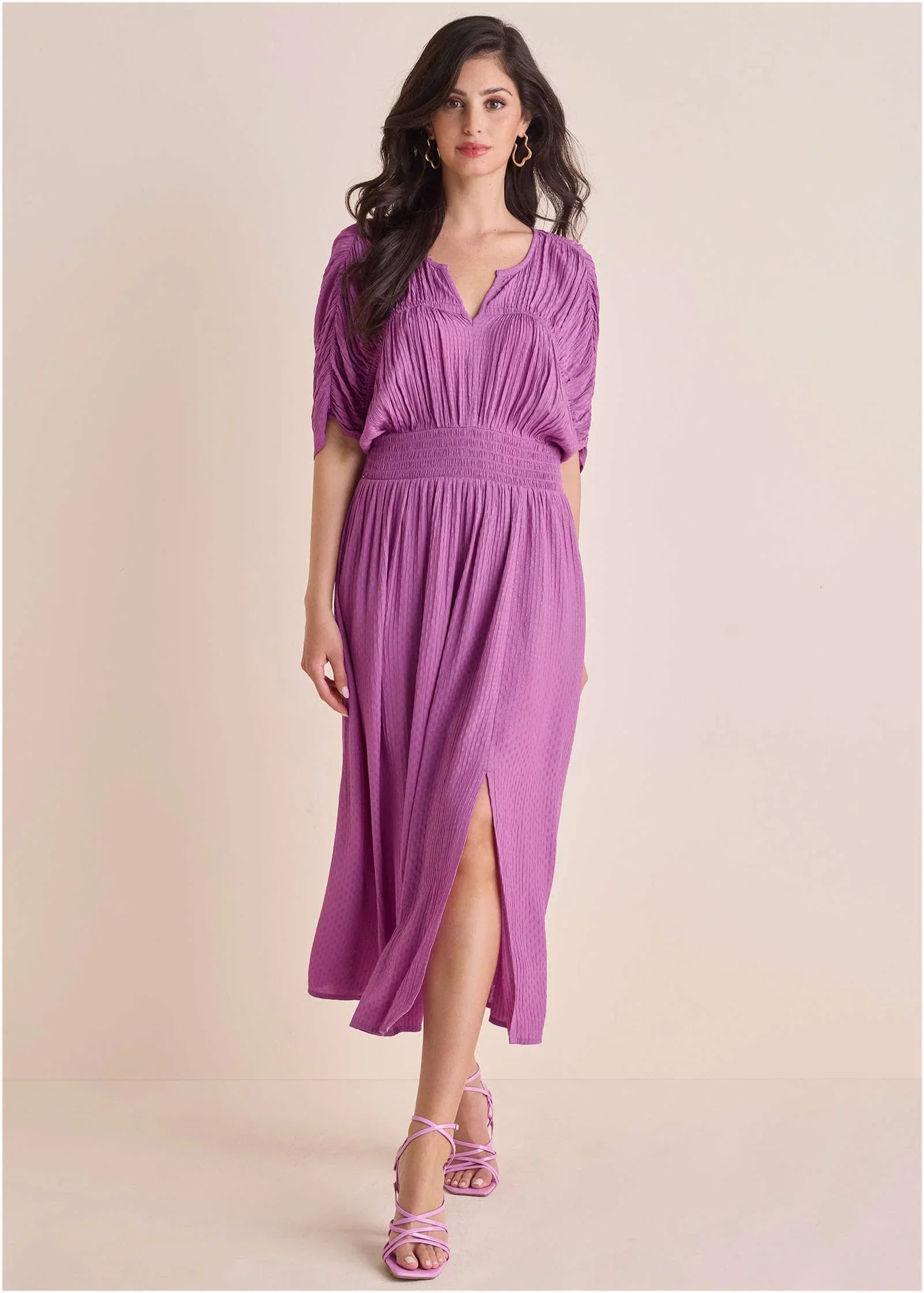 Short Sleeve Midi Dress Cattleya Orchid