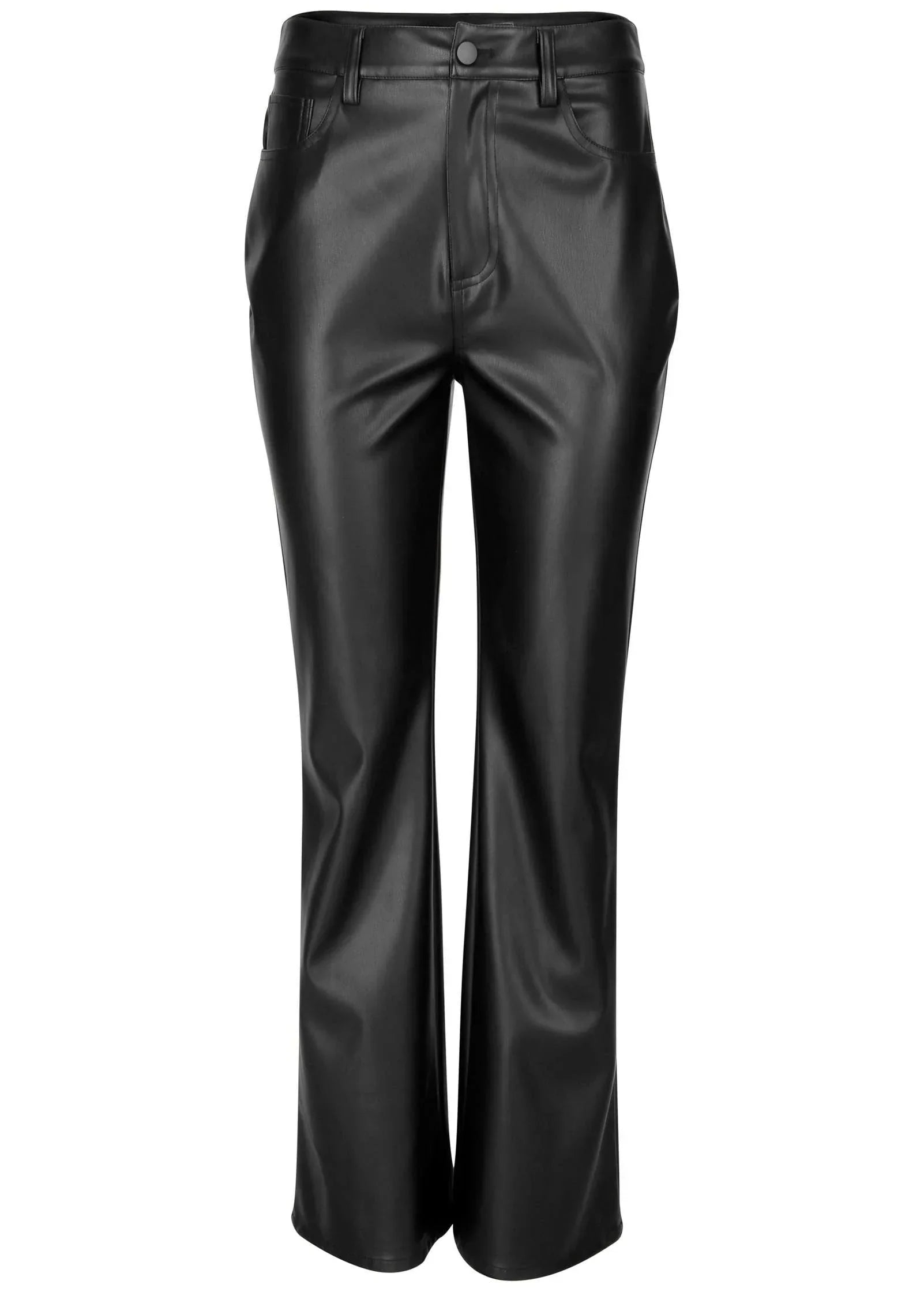 Faux Leather Bootcut Pants Jet Black