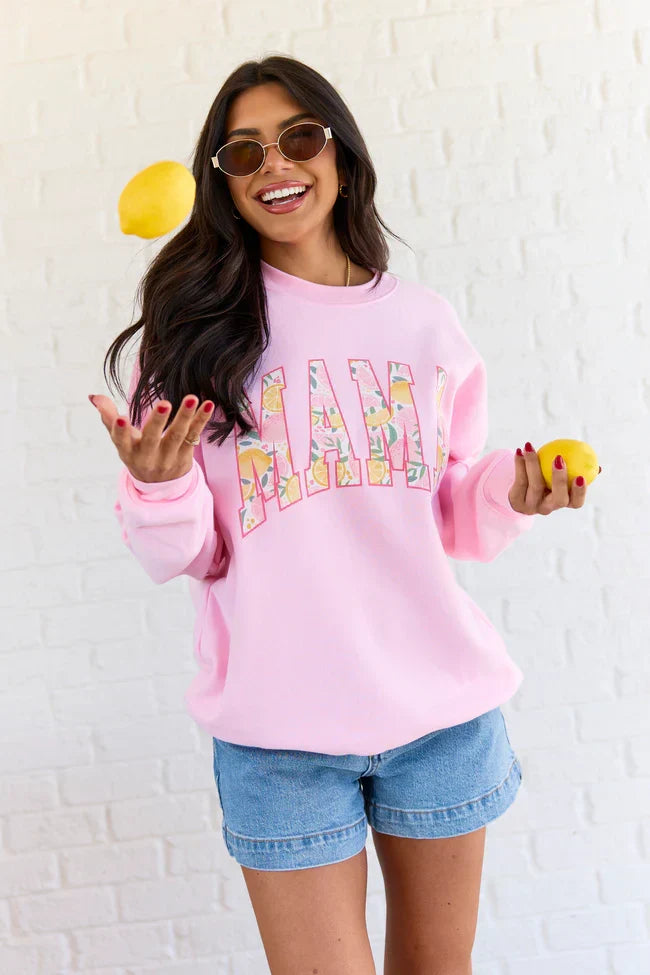 Mama Block Lemons Light Pink Graphic Sweatshirt