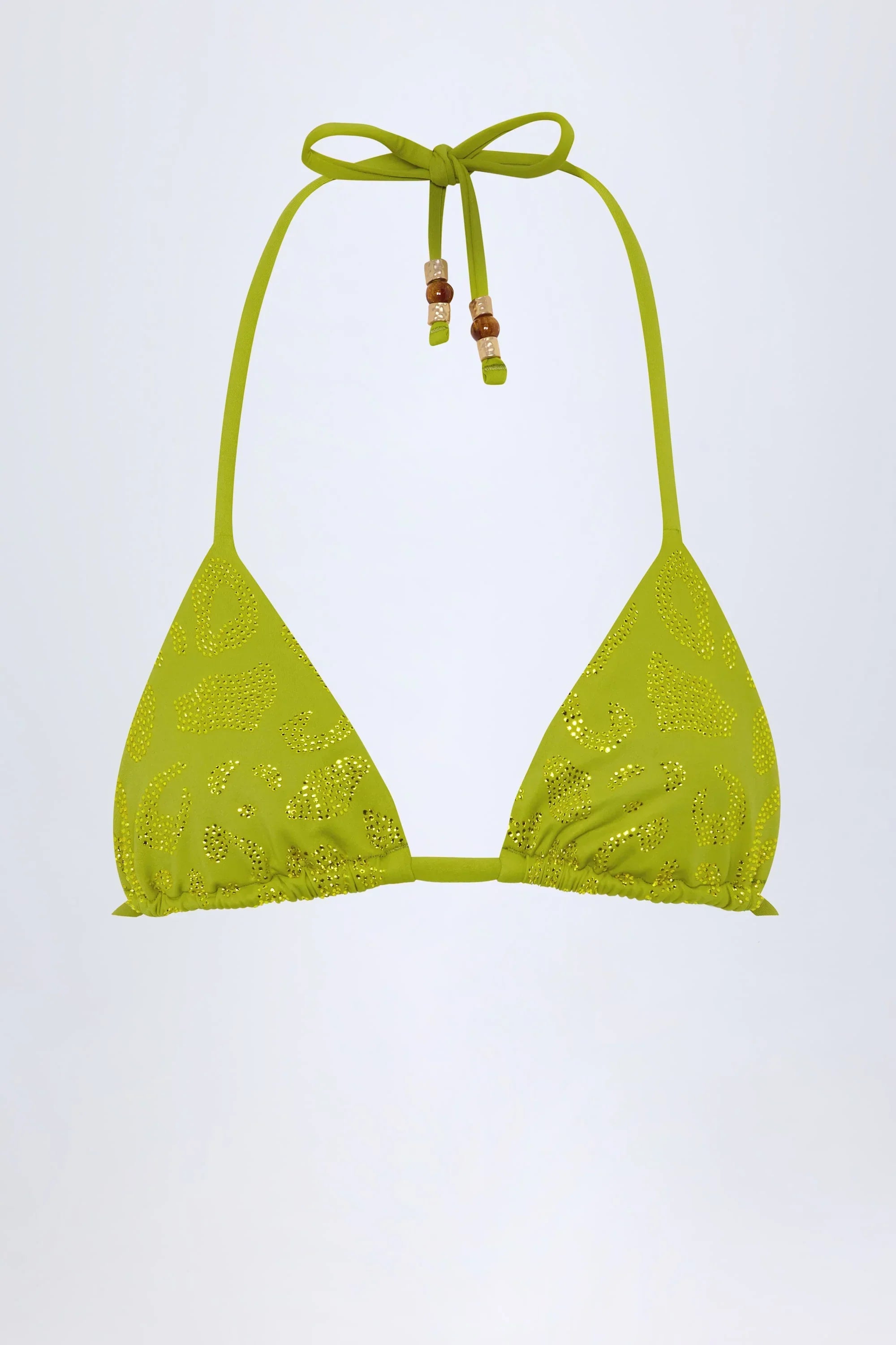 Charm Detail Triangle Bikini Top in Olive Green
