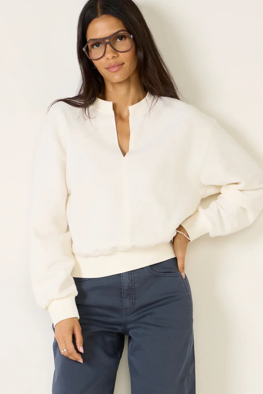 Split Neck Ribbed Top