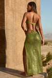 Embellished Hardware Detail Strappy Maxi Skirt in Olive Green