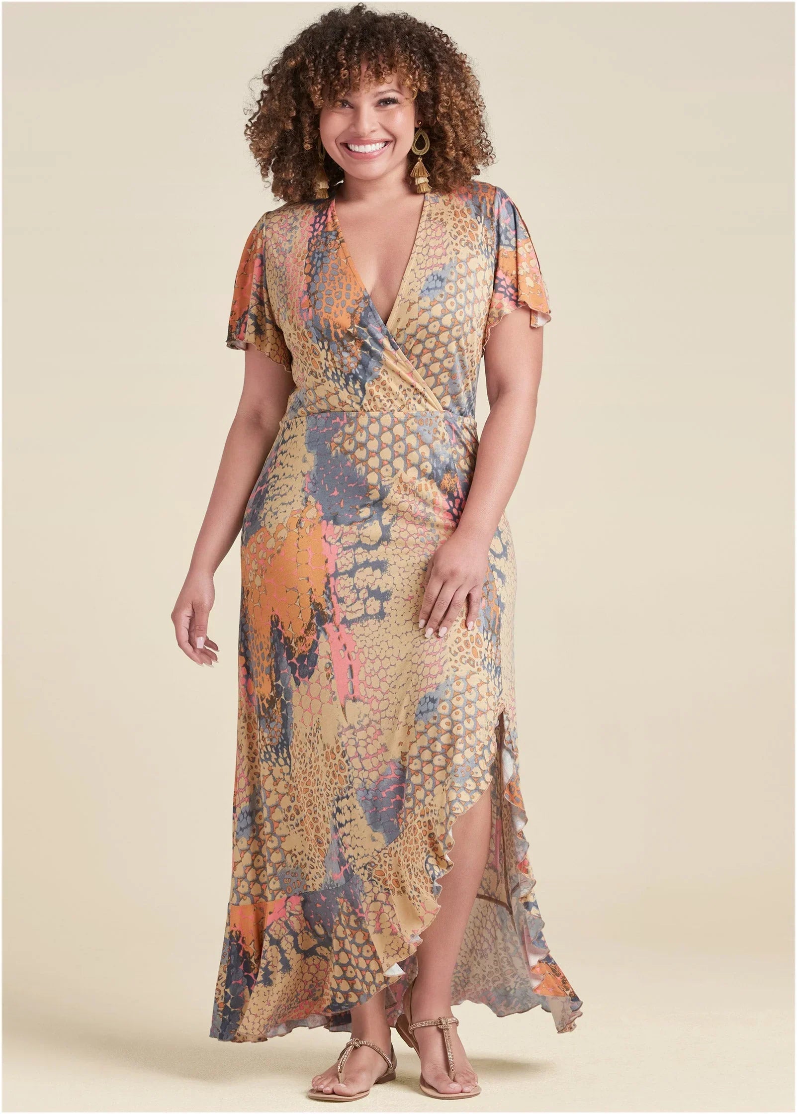 Wrap Maxi Dress Orange Multi