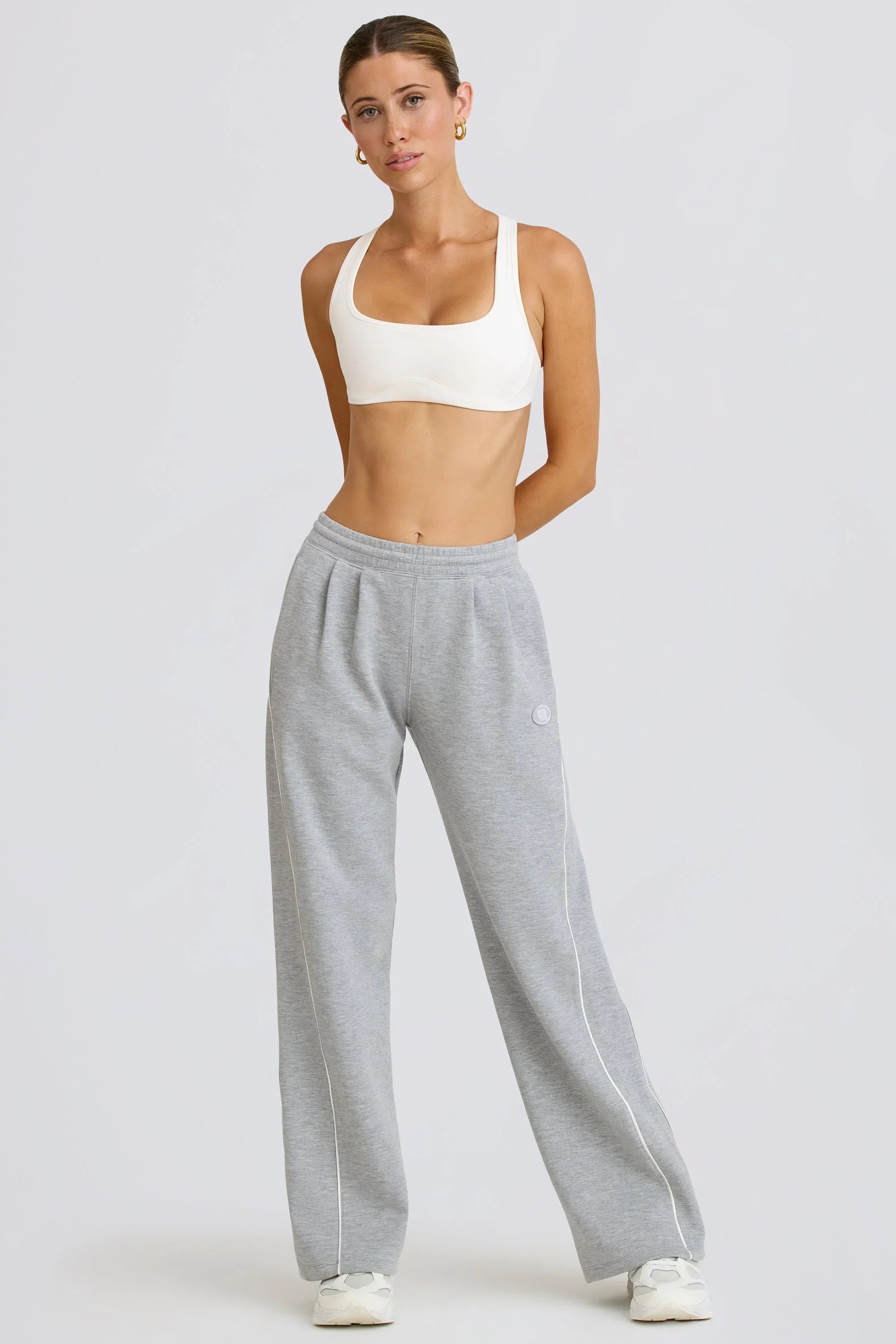Mid Rise Straight Leg Joggers in Grey Marl