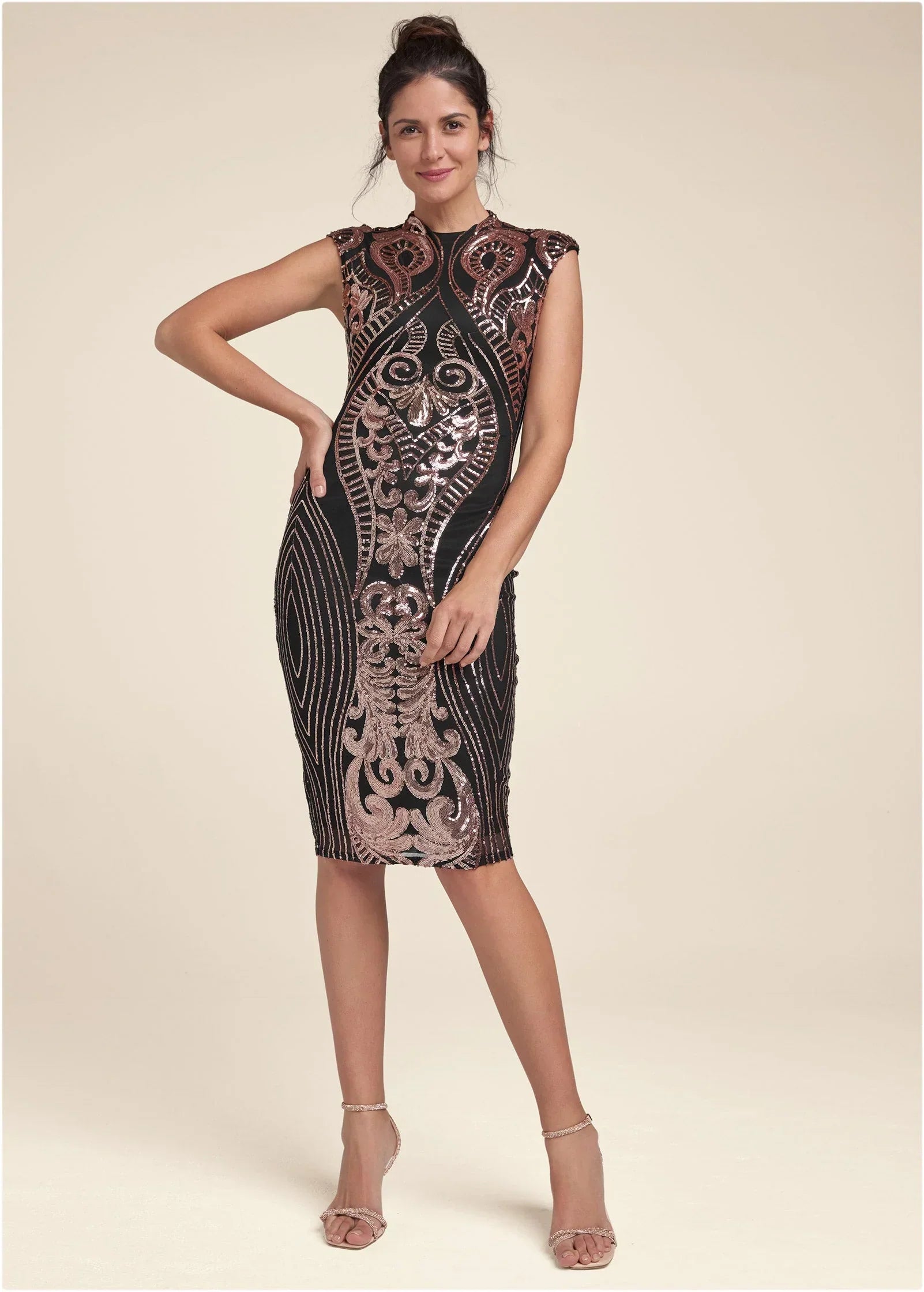 Sequin Midi Dress Black Multi