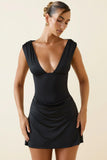 Draped Open Back A Line Mini Dress in Black