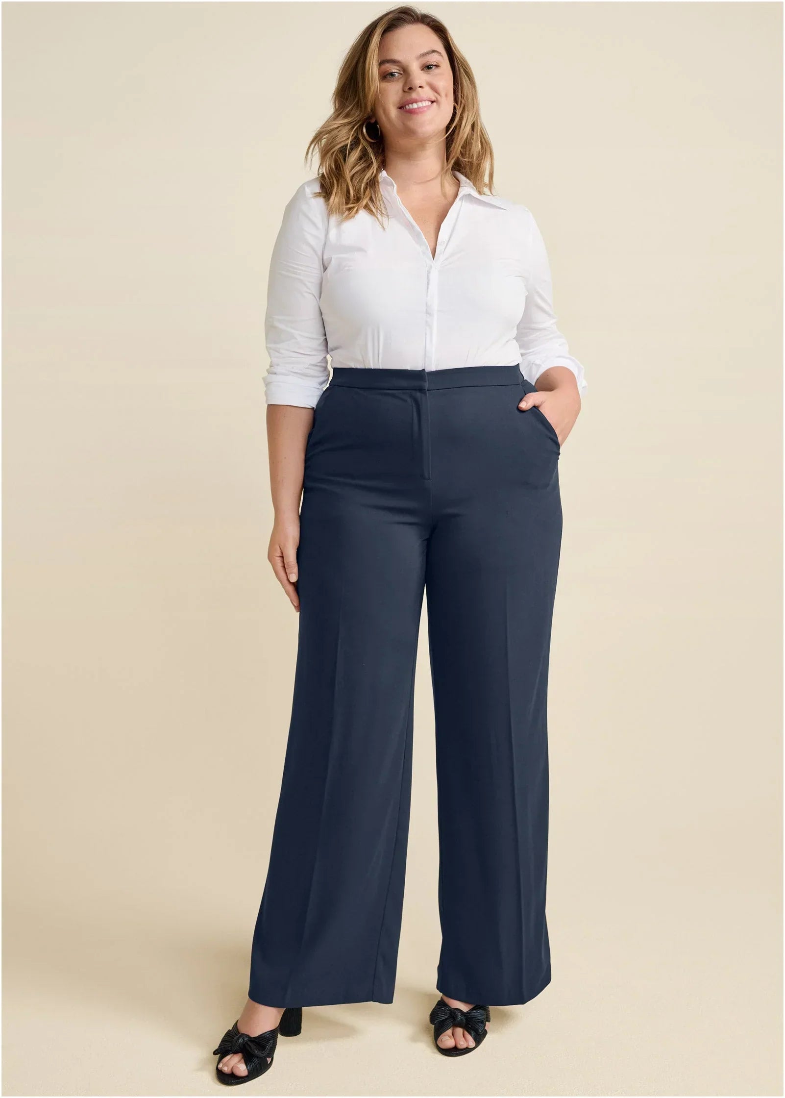 High Rise Wide Leg Trousers Navy