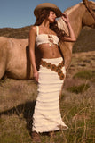 Ruffled Mid Rise Maxi Skirt in Ivory