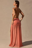 Cowl Neck Plunge Maxi Dress in Coral