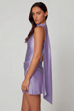 Asymmetric Scarf Detail Mini Dress in Lilac