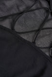 Lace Up Balloon Sleeve Mini Dress in Black
