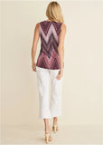 V Neck Sleeveless Top Burgundy Multi