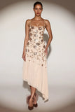 Embellished Soft Scoop Asymmetric Midaxi Dress in Gold