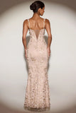 Embellished Appliqué Soft Scoop Corset Gown in Gold