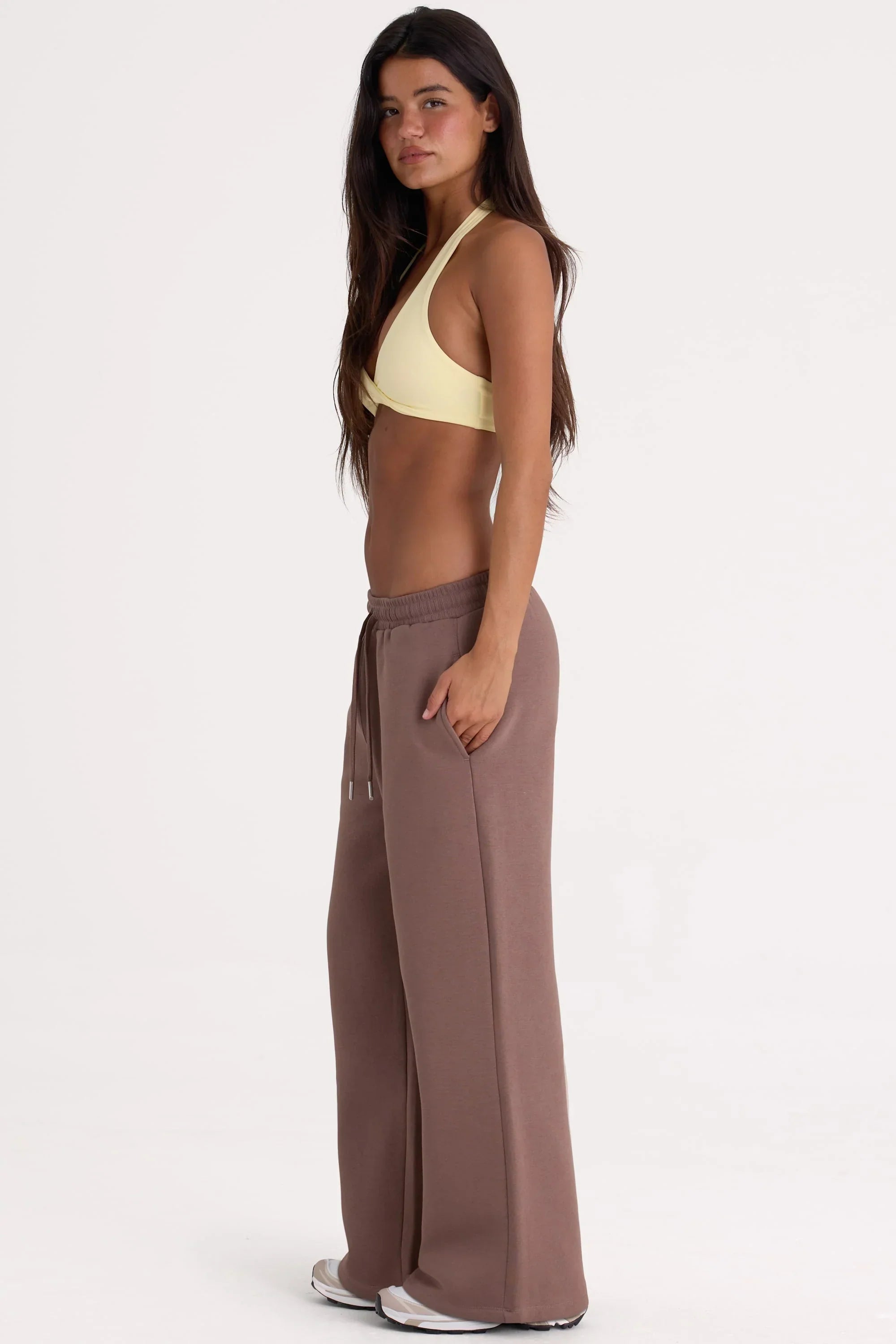 Brushed Jersey Wide Leg Joggers in Cocoa