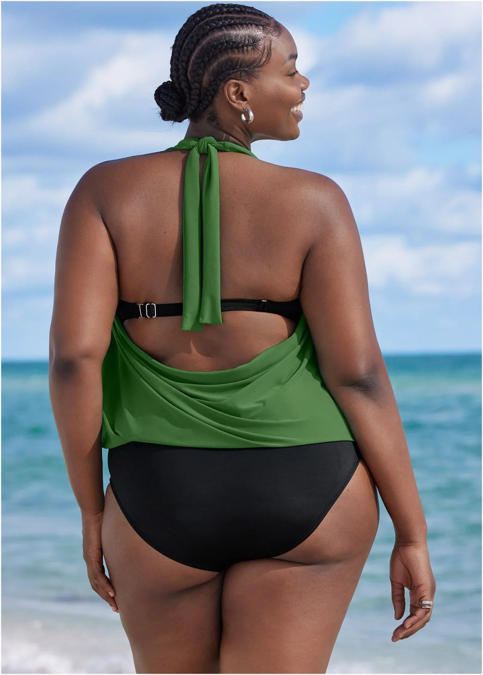 Cowl Neck Twofer One Piece Everglades Green Black