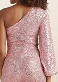 Sequin One Shoulder Jumpsuit Peach