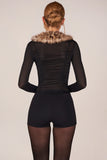 Faux Fur Trim Playsuit in Black