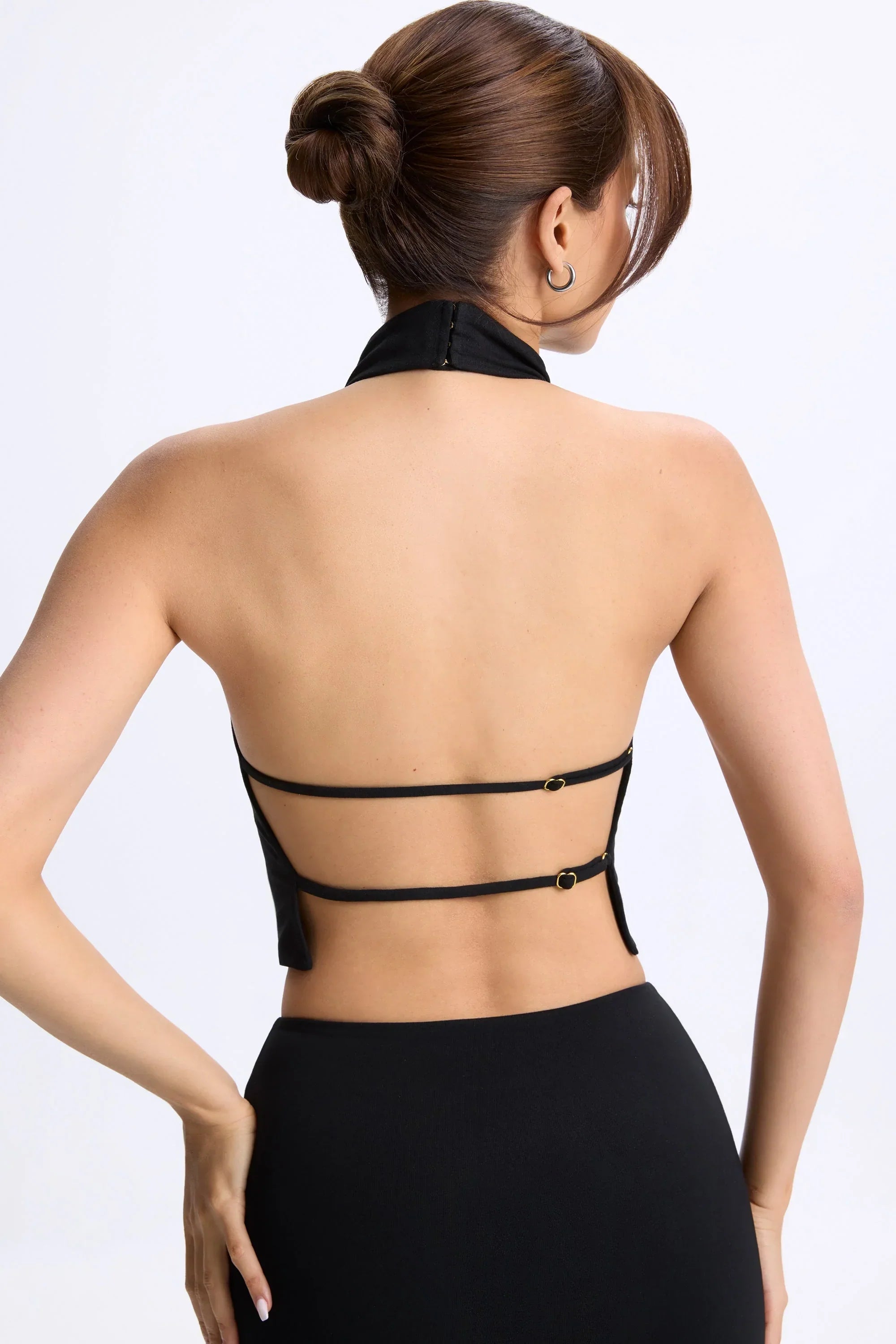 Modal Cowl Neck Open Back Top in Black