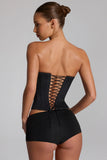 Satin Lace Up Corset Top in Black