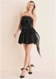 Rosette Bubble Mini Dress Jet Black
