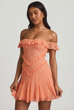 Off Shoulder Lace A Line Mini Dress in Peach