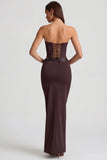 Pinstripe Low Rise Maxi Skirt in Chocolate Brown