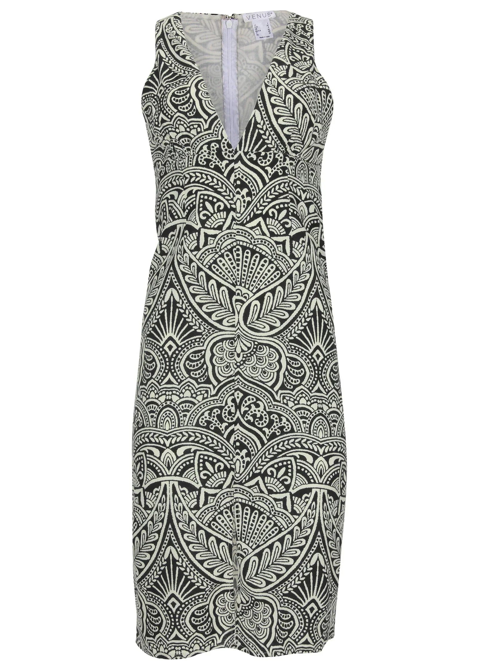 Linen Deep V Dress Modern Folk Bicolor