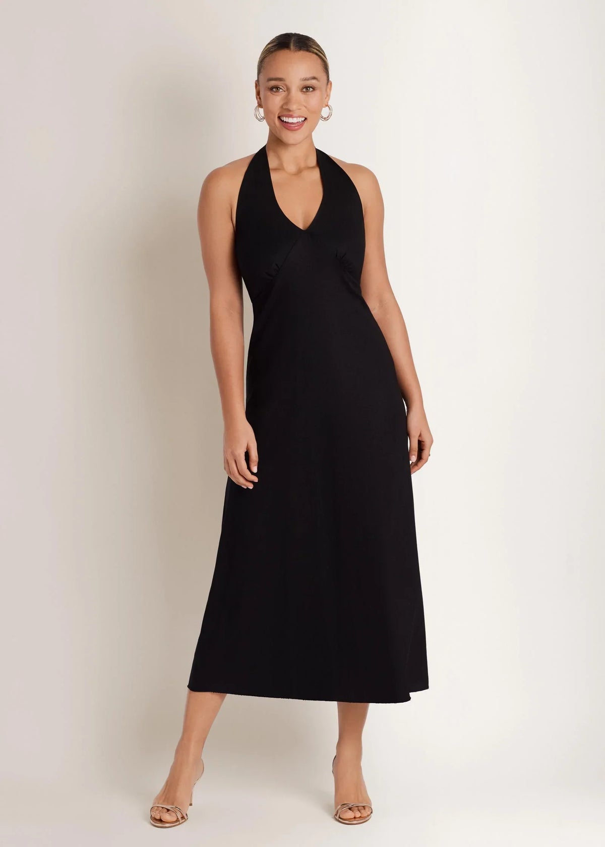 Linen Halter Sleeveless Maxi Dress Jet Black