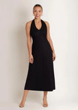 Linen Halter Sleeveless Maxi Dress Jet Black